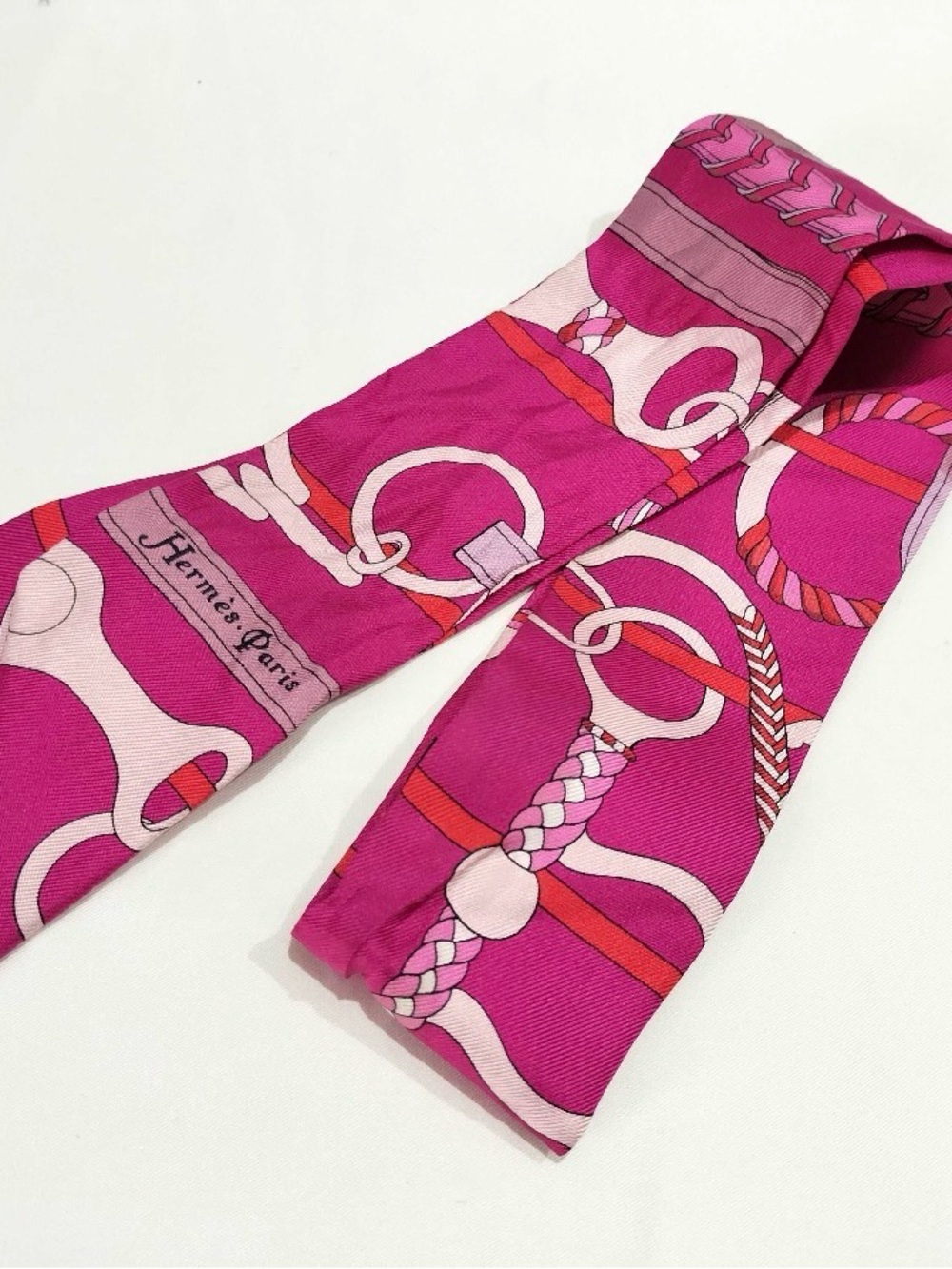 Hermès Pink & Light Pink Equestrian Print Twilly Scarf